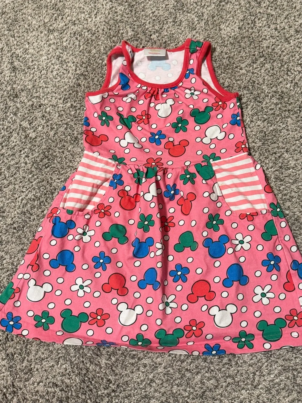 Girls Pink Floral & Character Pocket Tank Dress